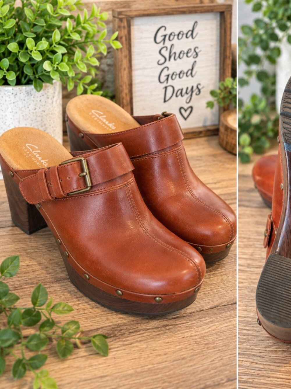 Clarks Brown Clog Heels